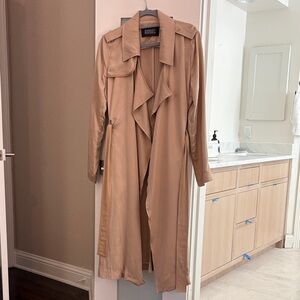 Badgley Mischka Faux Leather Trim Long Trench Coat - Excellent Condition